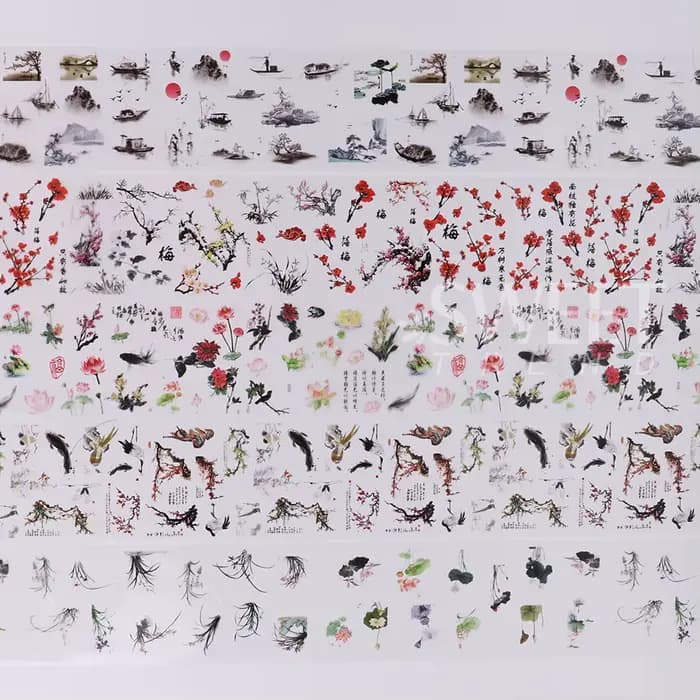 10 pièces feuilles à ongles caractère chinois grue bambou poisson fleur prune autocollant curseur tr