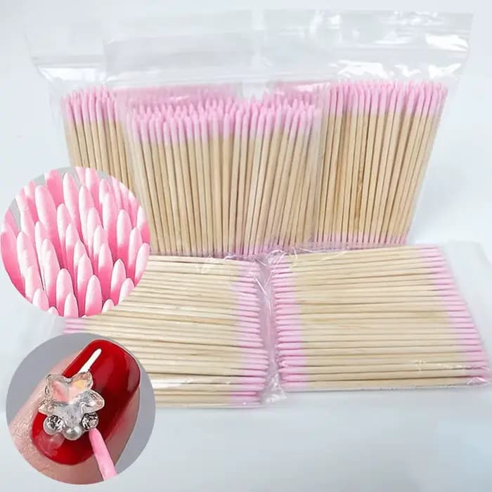 400 pièces rose Double tête Nail Art cuticule poussoir dissolvant 7CM Orange bois bâtons coton-tige