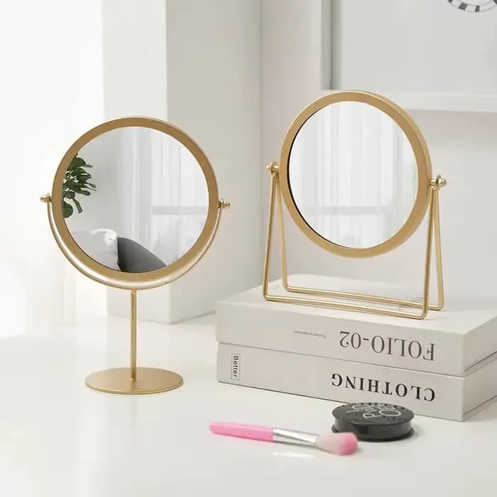 Miroir de maquillage de luxe rétro européen en métal doré
