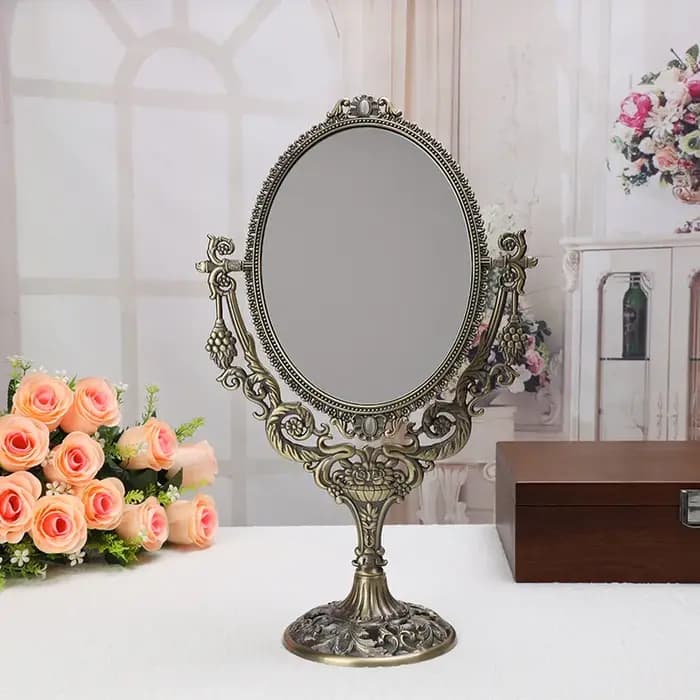 Miroir Cosmétique en Métal Vintage Européen, Branche de Raisin avec Fleurs, Double Face, Décor de Ta
