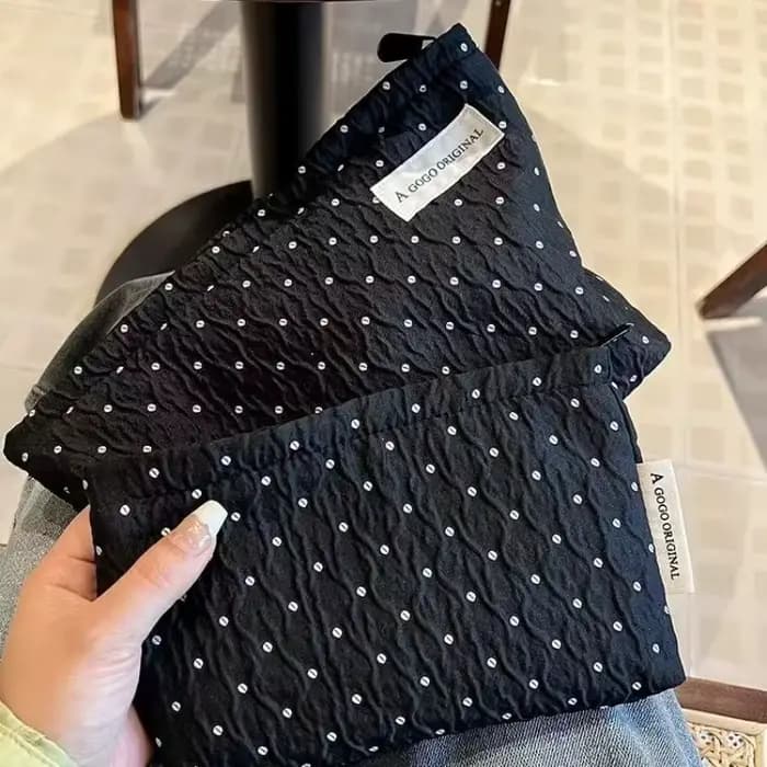 Trousse de maquillage à pois avec fermeture éclair en perles