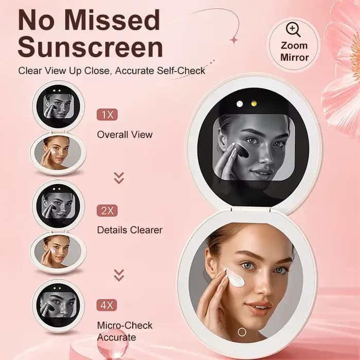 Miroir de maquillage portable intelligent TJMIR UV avec détection UV et test de protection solaire