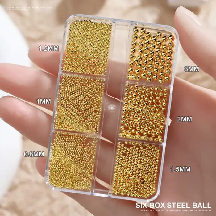 6 grilles 6 tailles de perles métalliques dorées
