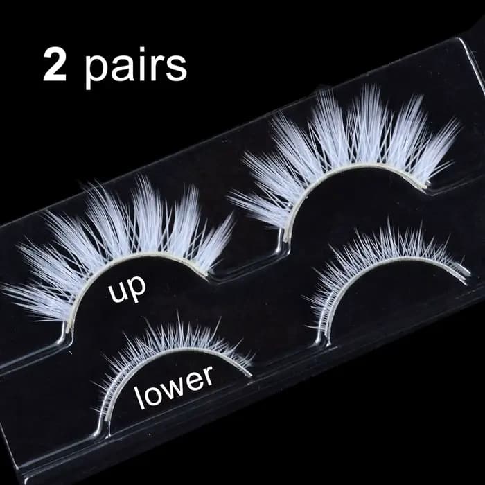 2 paires/cas 3D cils blancs bande claire couleur neige cils Cosplay Halloween Manga cils maquillage