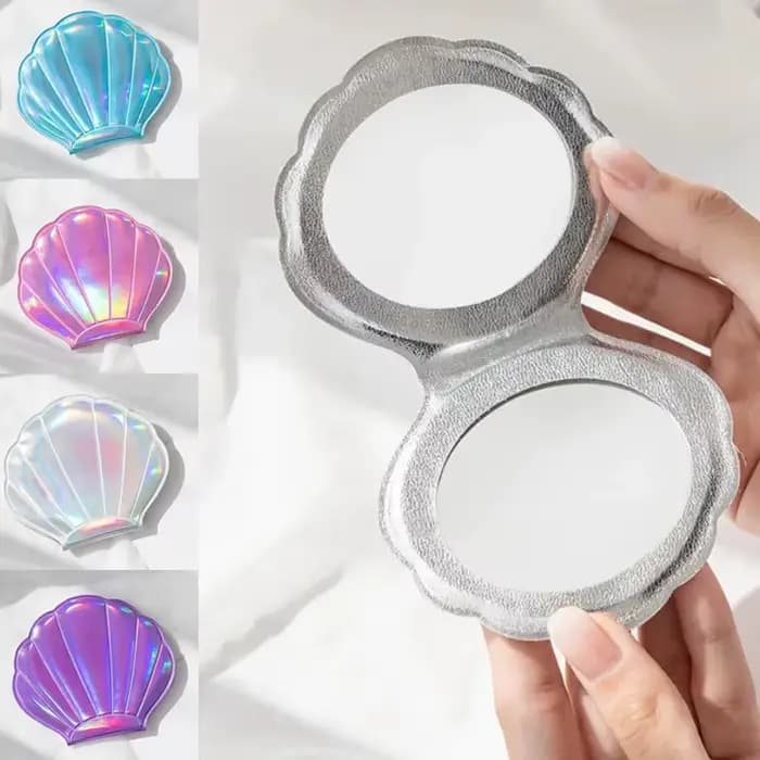 Rêve Laser couleur coquille forme miroir de maquillage 2X grossissant Portable Double face pliant poche Kawaii