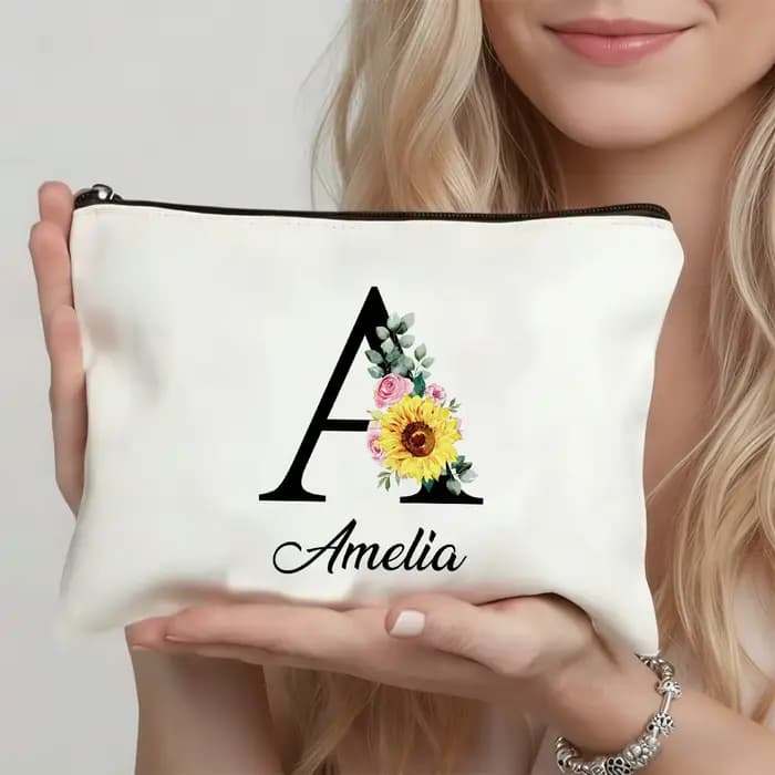 Trousse de maquillage personnalisée avec lettre, petit sac à fermeture éclair en toile, trousse de m