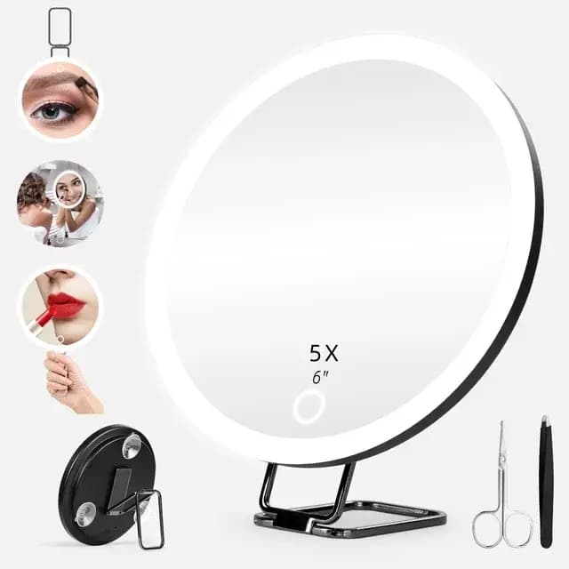 Miroir grossissant portable avec lumière