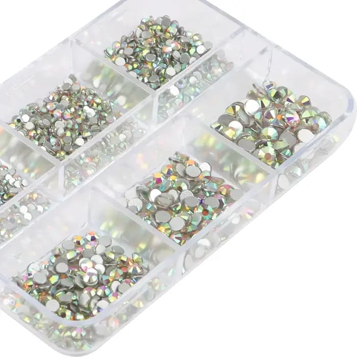 1 boîte de Strass pour ongles en cristal AB multi-tailles, pierres précieuses en diamant clair à fon