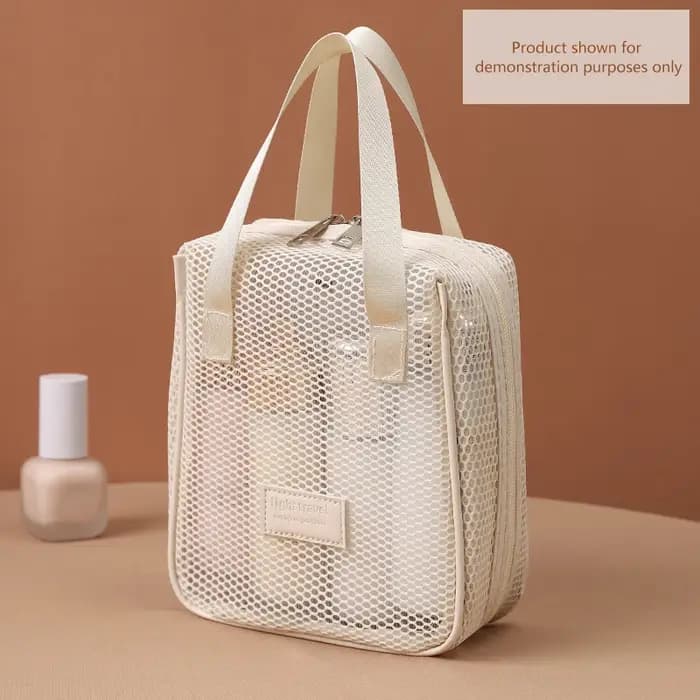 Sac de rangement en maille pour maquillage et articles de toilette