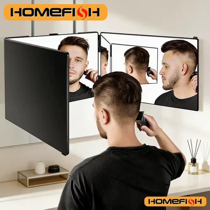 Miroir portable noir pliable à 360° avec crochets télescopiques réglables en hauteur