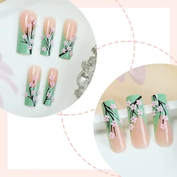 Fausses Fleurs de Ballerine Longue, 24 Pièces, Décor Vert Français, Couverture Complète, Fausse Épic