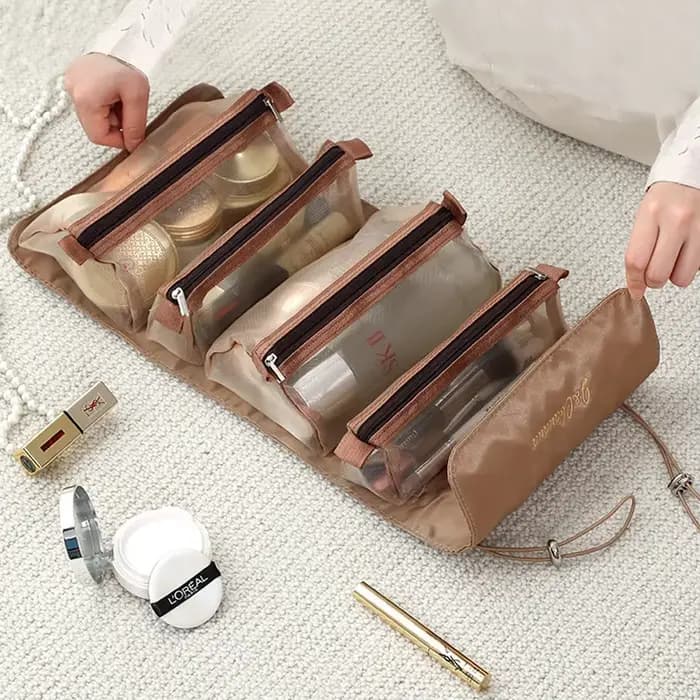 Sac à cosmétiques 4 en 1 pour femmes, pochette à cosmétiques séparable en maille à fermeture éclair,