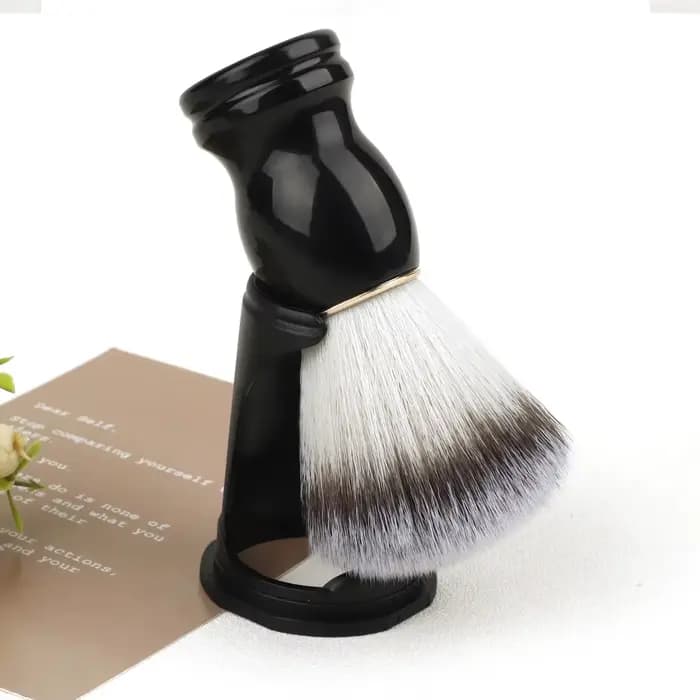 Pinceau à raser la barbe, pinceaux de maquillage, 1 pièce, manche en bois, poils naturels, pour salon de coiffure, barbier, mousse à raser, outils de nettoyage facial pour hommes