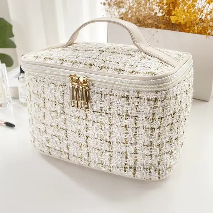 Nouveau Sac à Maquillage Femme 2025 – Style Tricoté, Portable et Tendance, Grande Capacité de Rangem