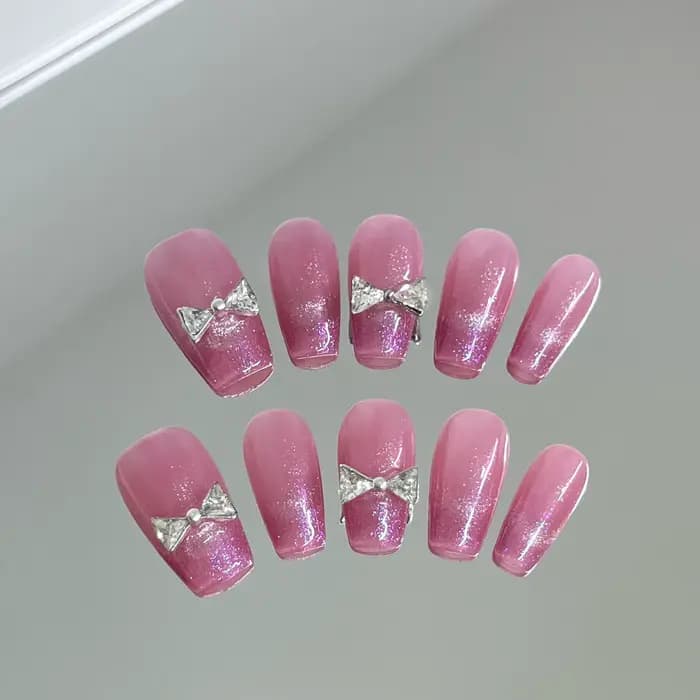 Faux ongles longs en forme de cercueil, faits à la main, couleur rose chair, à pression, motifs de f