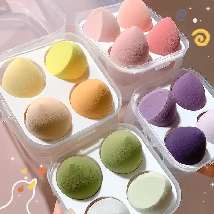 4 éponges de maquillage tendance en forme d'œuf avec rangement portable