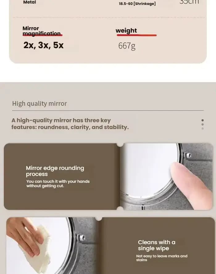 Miroir de maquillage grossissant portable extensible pour salle de bain d'hôtel, miroir pliable télescopique, double face à suspendre au mur