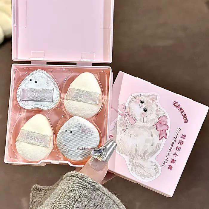 Ensemble de mini éponges à doigts roses mignonnes avec boîte, éponge de maquillage pour le visage, é