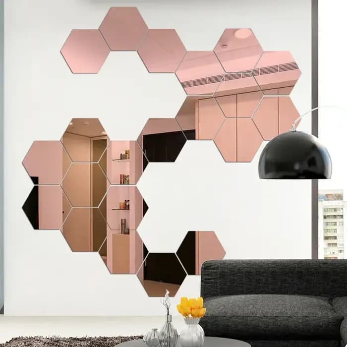 Autocollant mural miroir hexagonal en acrylique 3D