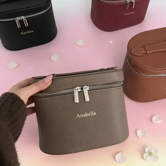 Pochette à maquillage personnalisée en cuir - Trousse de toilette chic pour voyage