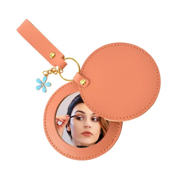 Miroir de maquillage rond en cuir PU