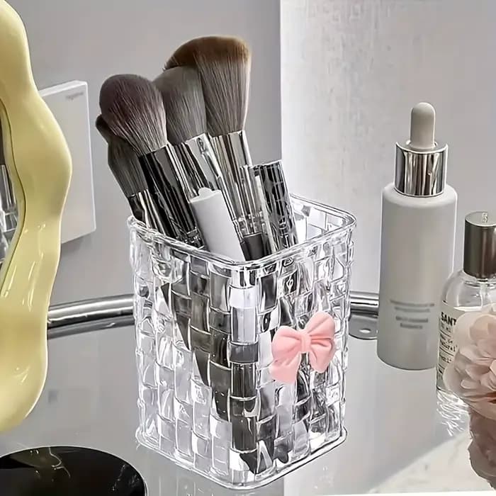 Boîte de rangement pour pinceaux de maquillage avec nœud