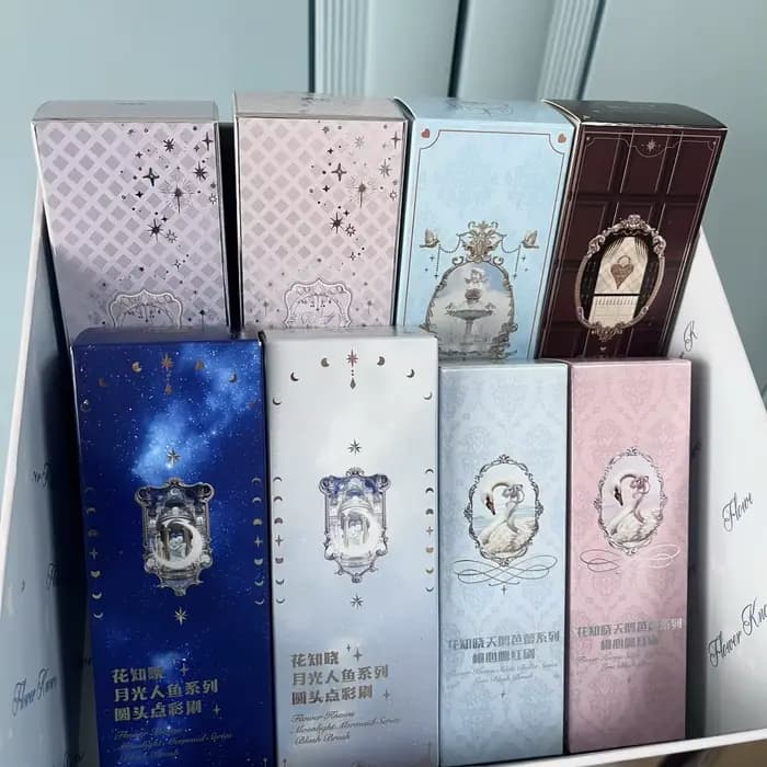 Set de Pinceaux Highlighter Flower Knows Ballet Cygne Sirène Poudre Nacrée Effet Lumière Lune Brillance Durable Vegan Maquillage Visage Joues