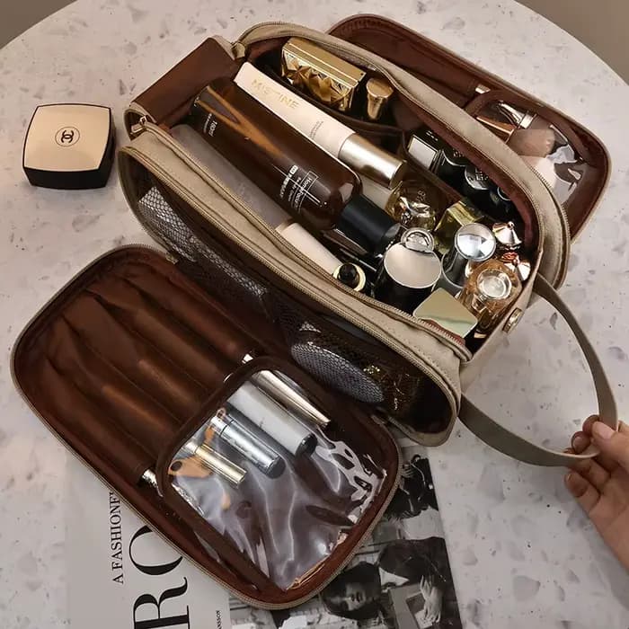 Sac de maquillage multifonctionnel en cuir PU pour femmes