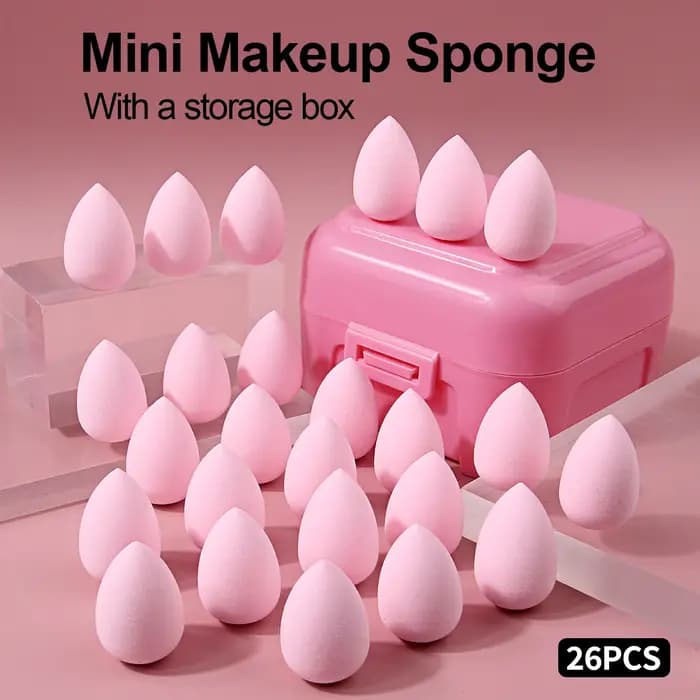 26 mini éponges de maquillage roses avec boîte de rangement