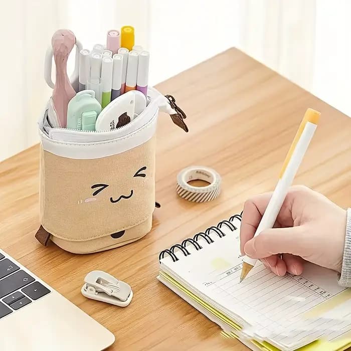 1 trousse à crayons de grande capacité avec motif visage souriant - Polyester durable
