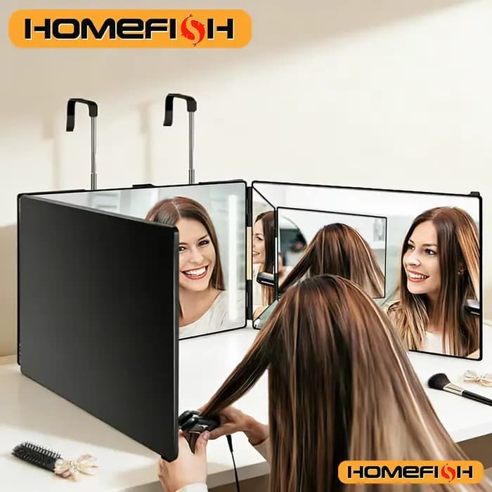 Miroir portable noir pliable à 360° avec crochets télescopiques réglables en hauteur