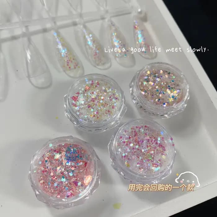 1/4 boîte Aurora Laser Nail Art paillettes paillettes Net1g Ultra-mince irrégulière sirène flocons p