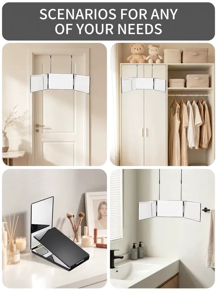 Miroir de coiffure pliable à 3 faces INS, rétractable, à suspendre au mur, pour la vue arrière, outil de coiffure DIY pour salon et usage domestique