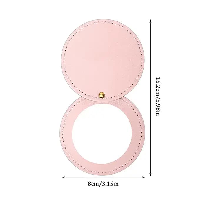 Mini miroir Compact Portable incassable en acier inoxydable avec manchon en cuir PU pour sac à main,