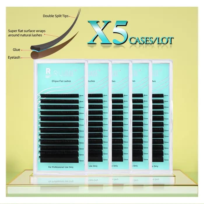 RUJADE 5 étuis/Lot Ellipse plat Extensions de cils individuels doux pointes fendues Extension