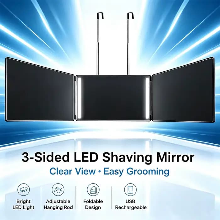 Miroir 360 portable noir avec crochets télescopiques réglables en hauteur idéaux pour le maquillage de coupe de cheveux autonomes essentiels Fordable