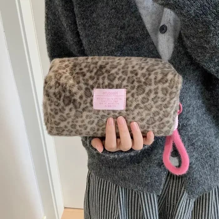Sac à stylos sac de papeterie léopard avec lanière coeur d'amour trousse à crayons