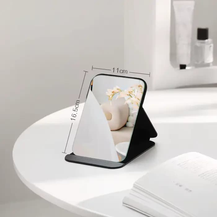 Miroir de maquillage de bureau en cuir PU solide, portable, simple, déterminer, noir, pliable, étudi