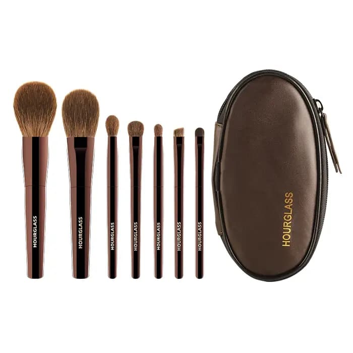 Ensemble de pinceaux de maquillage sablier, Mini brosse Portable 7 pièces, brosse en poils d'animaux doux de haute qualité comprenant fard à paupières, fard à joues, pinceau à poudre