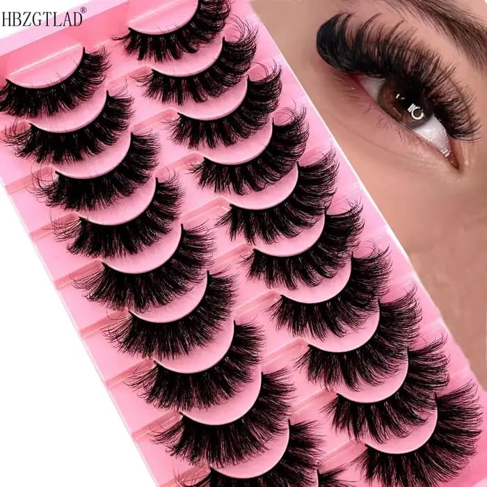 Faux-Cils en Faux Vison 8D Effet Oeil de Chat, Pack de Cils Volumineux, Touffus, Dramatique, Longs,