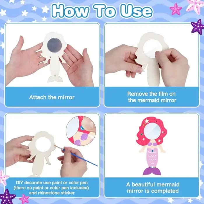 Miroir sirène rond en bois fait à la main pour enfants
