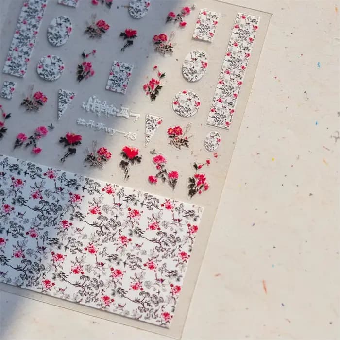 Autocollant 5D pour Nail Art, pétale de printemps, fleurs de cerisier, branche de pêche vivante, adh
