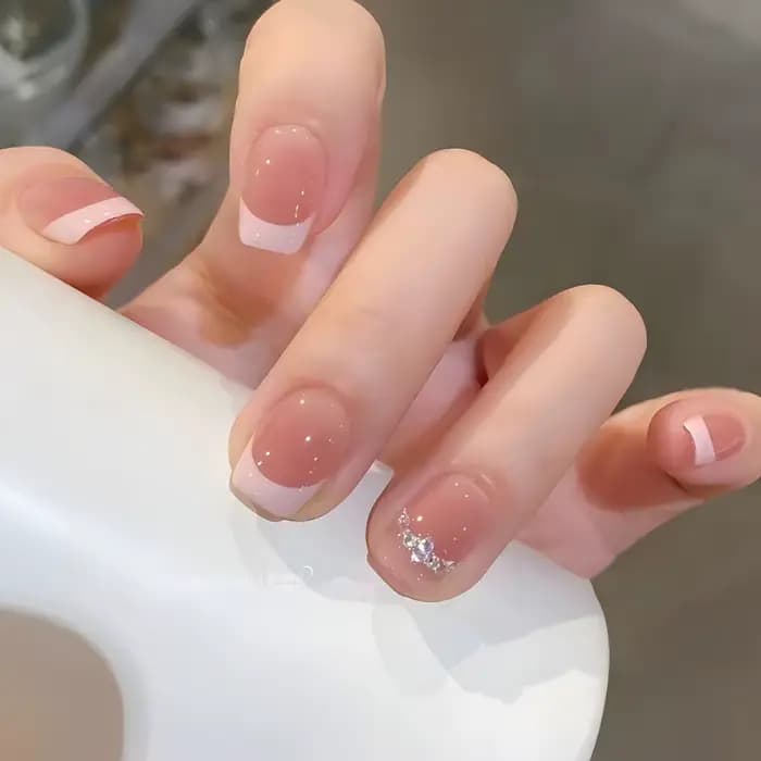 24 pièces paillettes diamant presse sur ongles Blush rose oeil de chat faux ongles doux mignon cercu