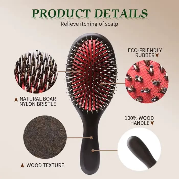 Brosse à cheveux en poils de sanglier pour femmes, brosse démêlante pour cheveux bouclés, épais, longs, secs et humides, peigne en bois, Massage du cuir chevelu