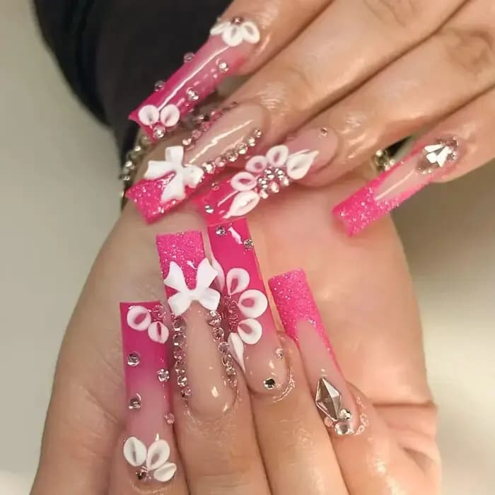Faux ongles français longs avec colle
