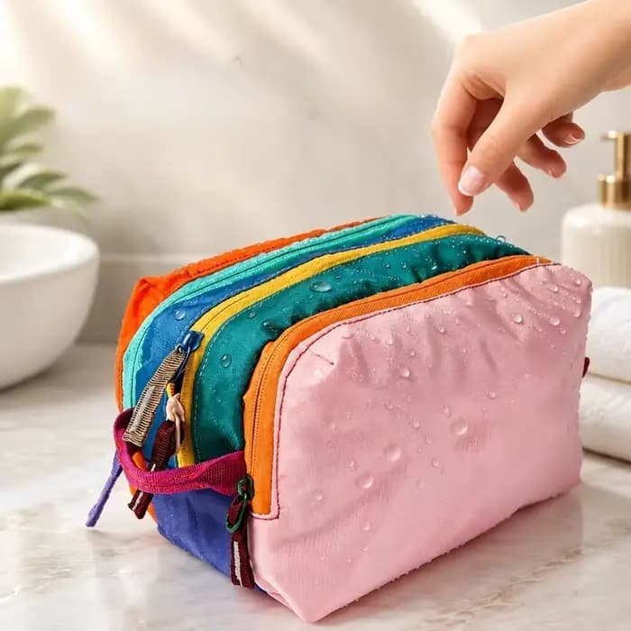 Trousse de Toilette Multi-Compartiments Couleur Dopamine