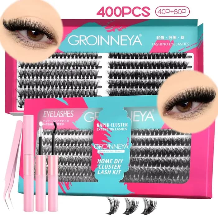 GROINNEYA Kit de grappes de cils bricolage plateau mixte cils Volume vaporeux Kit de cils Extension