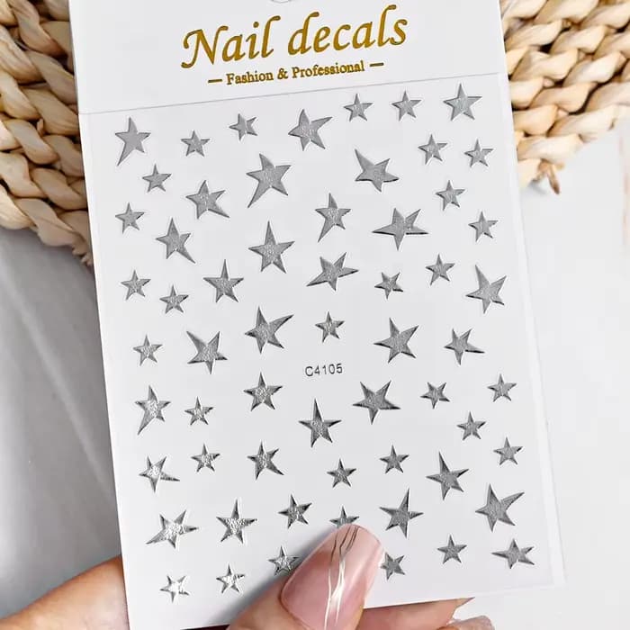 3D bronzant Laser argent étoile irrégulière décalcomanies pour ongles effet métallique argent pentag