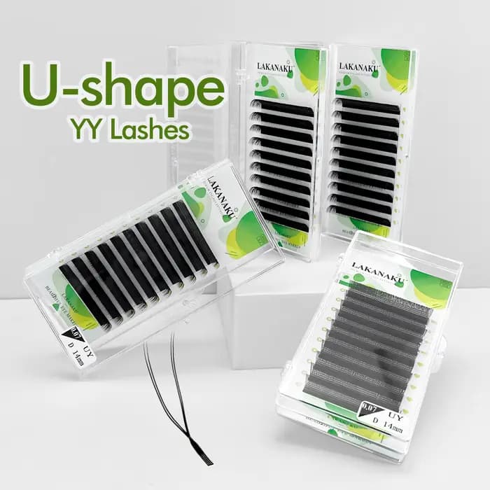 LAKANAKU 2D UU technologie Fibers forme de cils U YY cilios para extension de Volume maquillage Doub