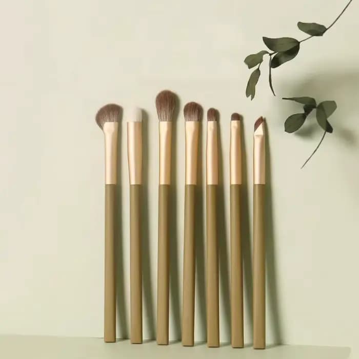 Ensemble de 7 pinceaux de maquillage verts, pinceaux à paupières moelleux, pinceau à eye-liner, pinc